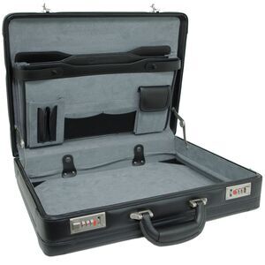 Alpine Swiss Expandable Leather Attache Briefcase Combination Locks Hard Case